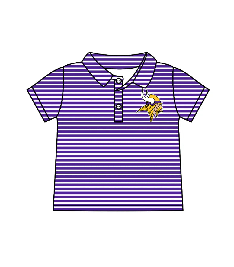 (Custom Design Preorder MOQ 5)  Team's Vikings Stripes Print Boys Summer Polo Tee Shirts Top