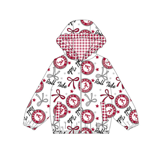 (Custom Design Preorder MOQ 5) Team's ALABAMA Bows Print Pockets Girls Long Sleeve Zipper Jackets Top