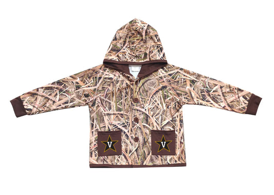 (Custom Design Preorder MOQ 5 Each Item) Team's Vanderbilt Grasses Camo Print Pockets Buttons Kids Fall Hoodie Jackets Top Mom and Me Matching Clothes