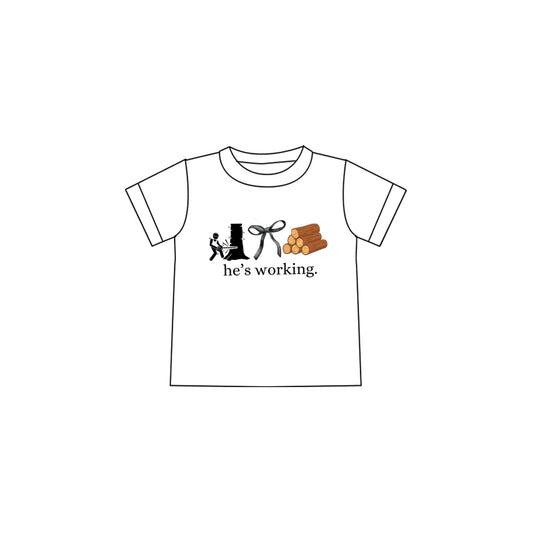 (Custom Design Preorder MOQ 5 )NO.14 he's working bow Print Girls Summer Tee Shirts Top