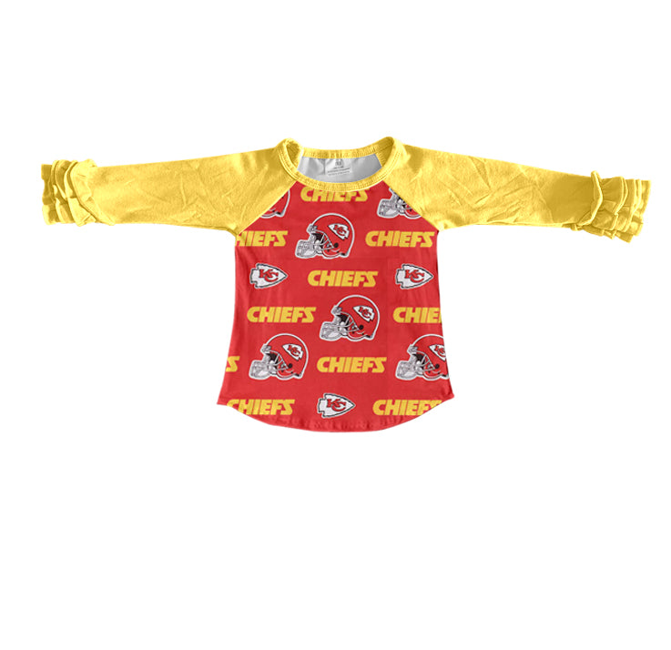 (Custom Design Preorder MOQ 5) Team's KC Red Yellow Print Girls Raglan sleeves Tee Shirts Top