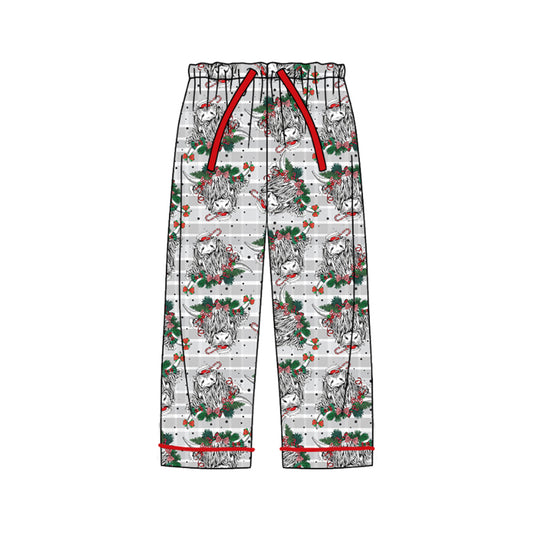 (Custom Design Preorder MOQ 5)  Adult Highland Cow Print Woman Christmas Pajamas Pants