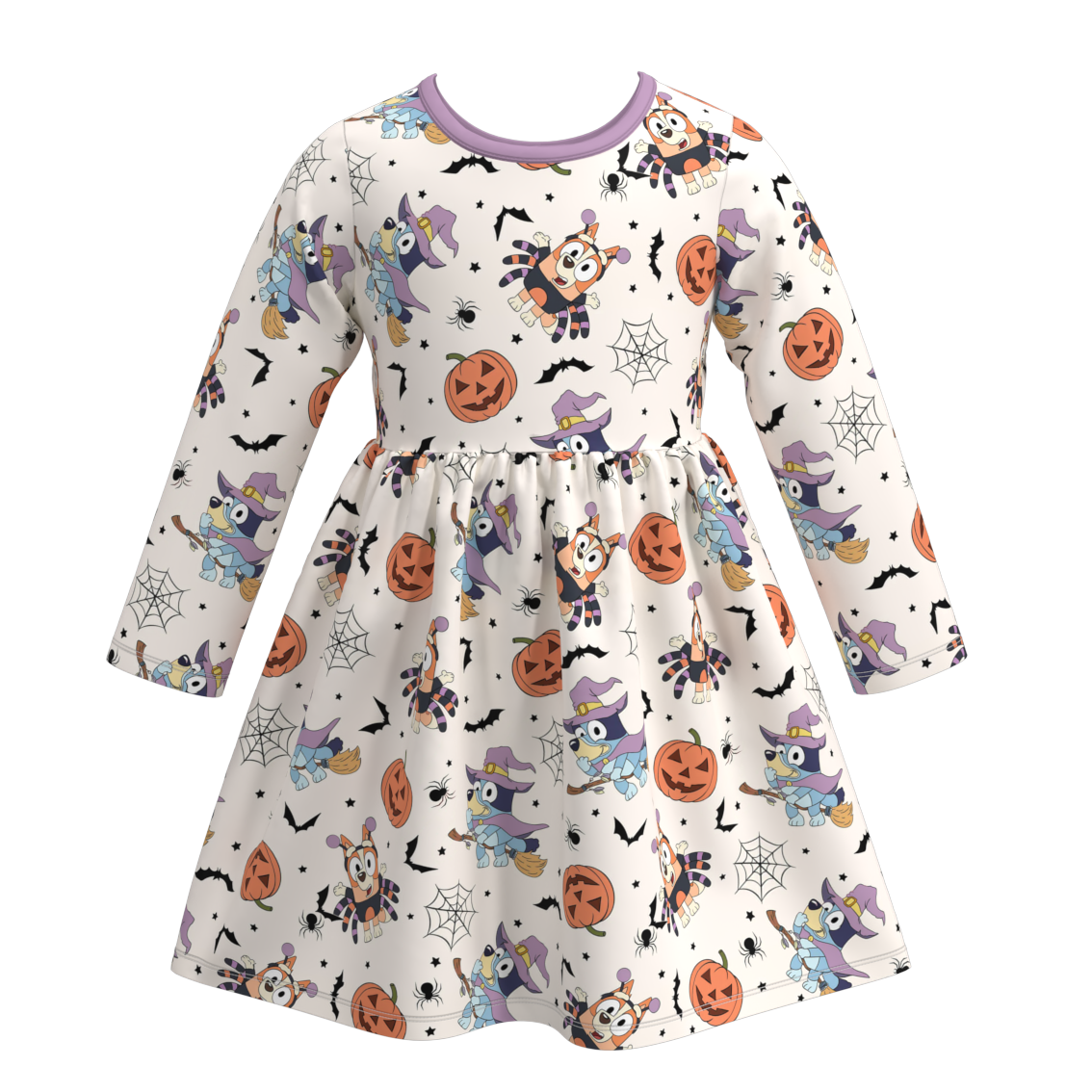 (Custom Design Preorder MOQ 5) Cartoon Dog Pumpkin Print Girls Knee Length Halloween Dress