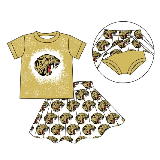 (Custom Design Preorder MOQ 5) Team's Gold Print Shorts Skirts Girls Summer Clothes Set