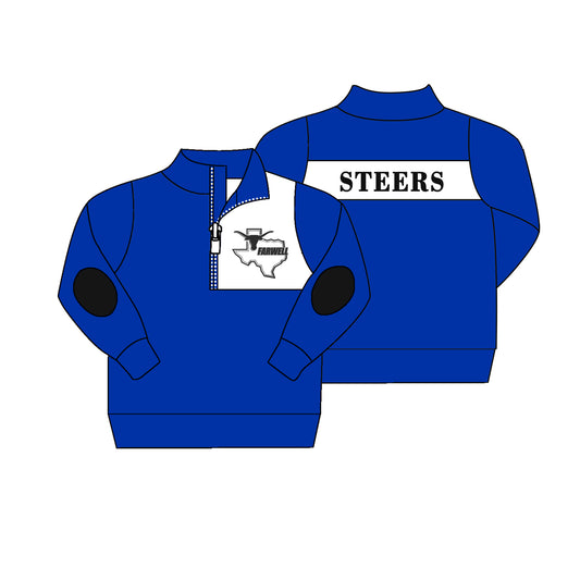 (Custom Design Preorder MOQ 5) Team's STEERS Blue Print Boys Long Sleeve Pullover Zipper Tops