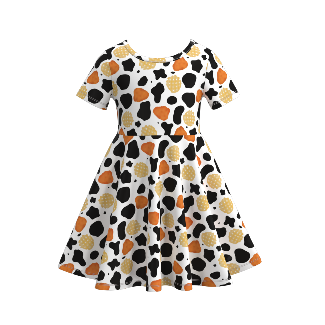 (Custom Design Preorder MOQ 5) Cow Cookies Print Girls Knee Length Summer Dress