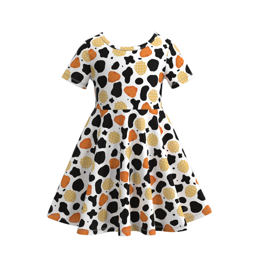 (Custom Design Preorder MOQ 5) Cow Cookies Print Girls Knee Length Summer Dress