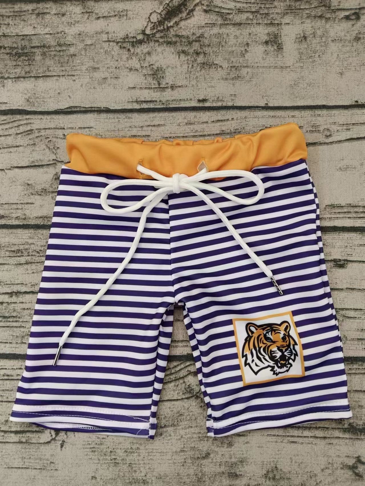 (Custom Design Preorder MOQ 5) Team's Tiger Stripes Print Boys Swim Trunks