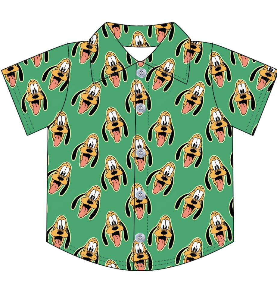 (Custom Design Preorder MOQ 5) Cartoon Dog Green Print Boys Summer Tee Shirts Top