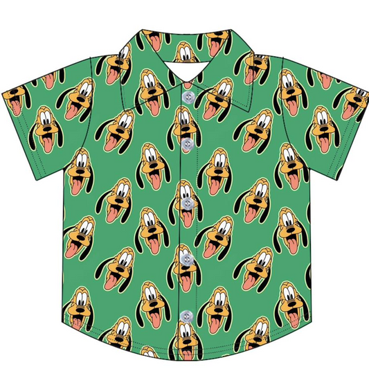 (Custom Design Preorder MOQ 5) Cartoon Dog Green Print Boys Summer Tee Shirts Top