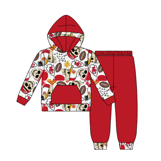 (Custom Design Preorder MOQ 5) Team's KC Football Print Boys Fall Hoodie Clothes Set