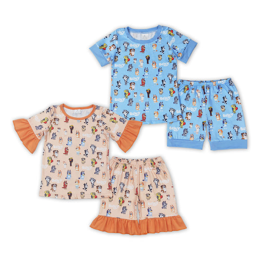 Cartoon Dog Print Sibling Summer Matching Pajamas Clothes Set