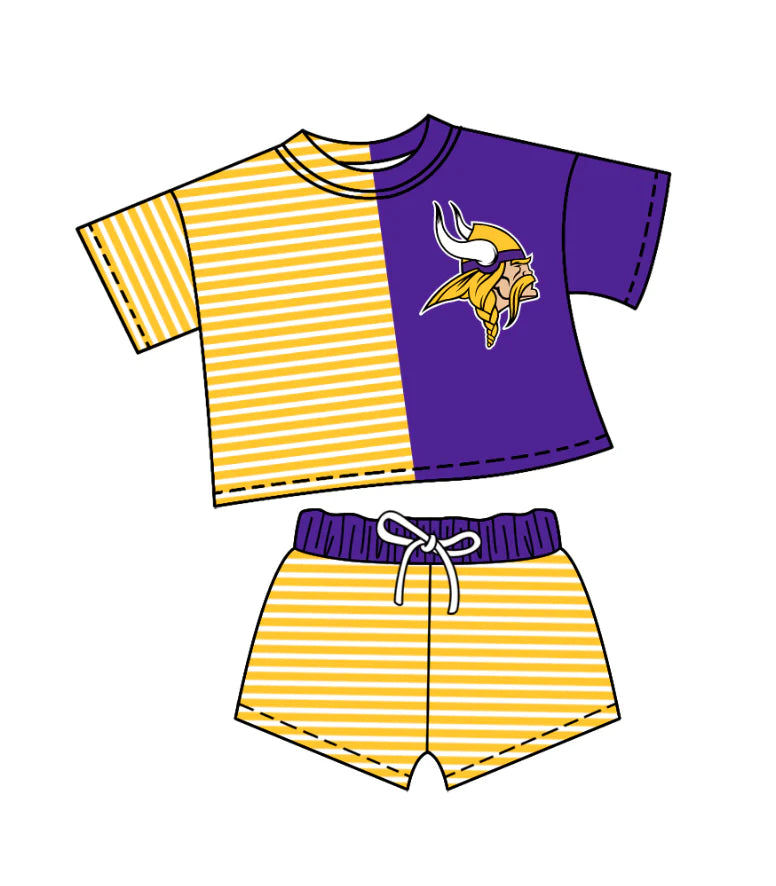 (Custom Design Preorder MOQ 5)  Team's Vikings Stripes Print Shorts Kids Summer Clothes Set