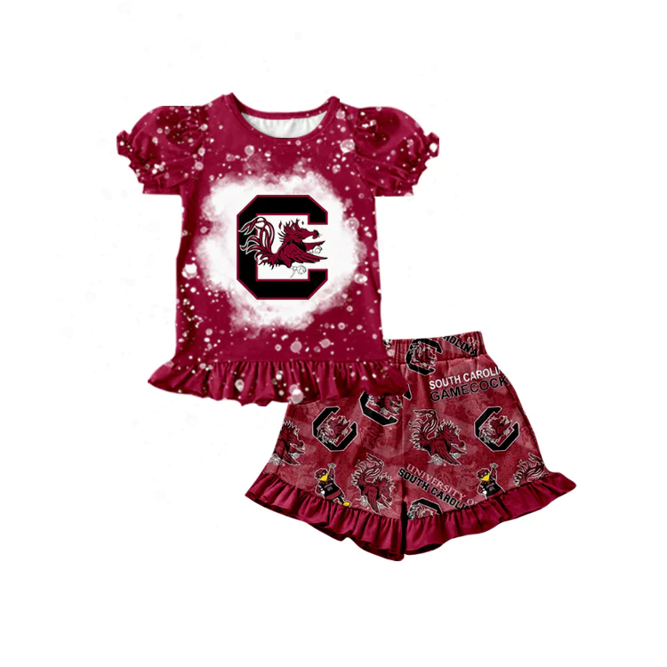 (Custom Design Preorder MOQ 5)  Team's Wine C Print Girls Summer Clothes Set