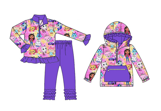 8.1(Custom Design Preorder MOQ 5 Each Design) Cartoon Cats Print Girls Fall Matching Clothes Sisters Wear