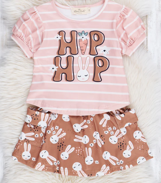 (Custom Design Preorder MOQ 5) Bunny HOP HOP Top Pockets Shorts Girls Easter Clothes Set