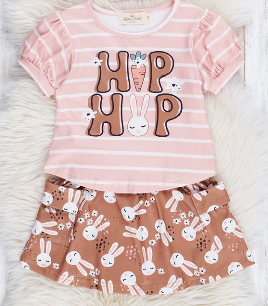 (Custom Design Preorder MOQ 5) Bunny HOP HOP Top Pockets Shorts Girls Easter Clothes Set