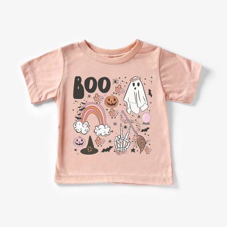 (Custom Design Preorder MOQ 5) Boo Halloween Pink Print Girls Tee Shirts Top