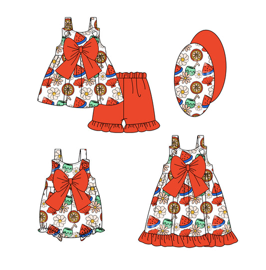 1.4(Custom Design Preorder MOQ 5 Each Design) Fruits Print Girls Summer Matching Clothes Sisters Wear