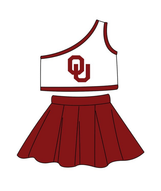 (Custom Design Preorder MOQ 5)  Team's Oklahoma Sooners Print Girls Skirts Clothes Set