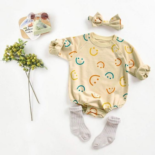 (Custom Design MOQ 5) Smiling Print Baby Romper