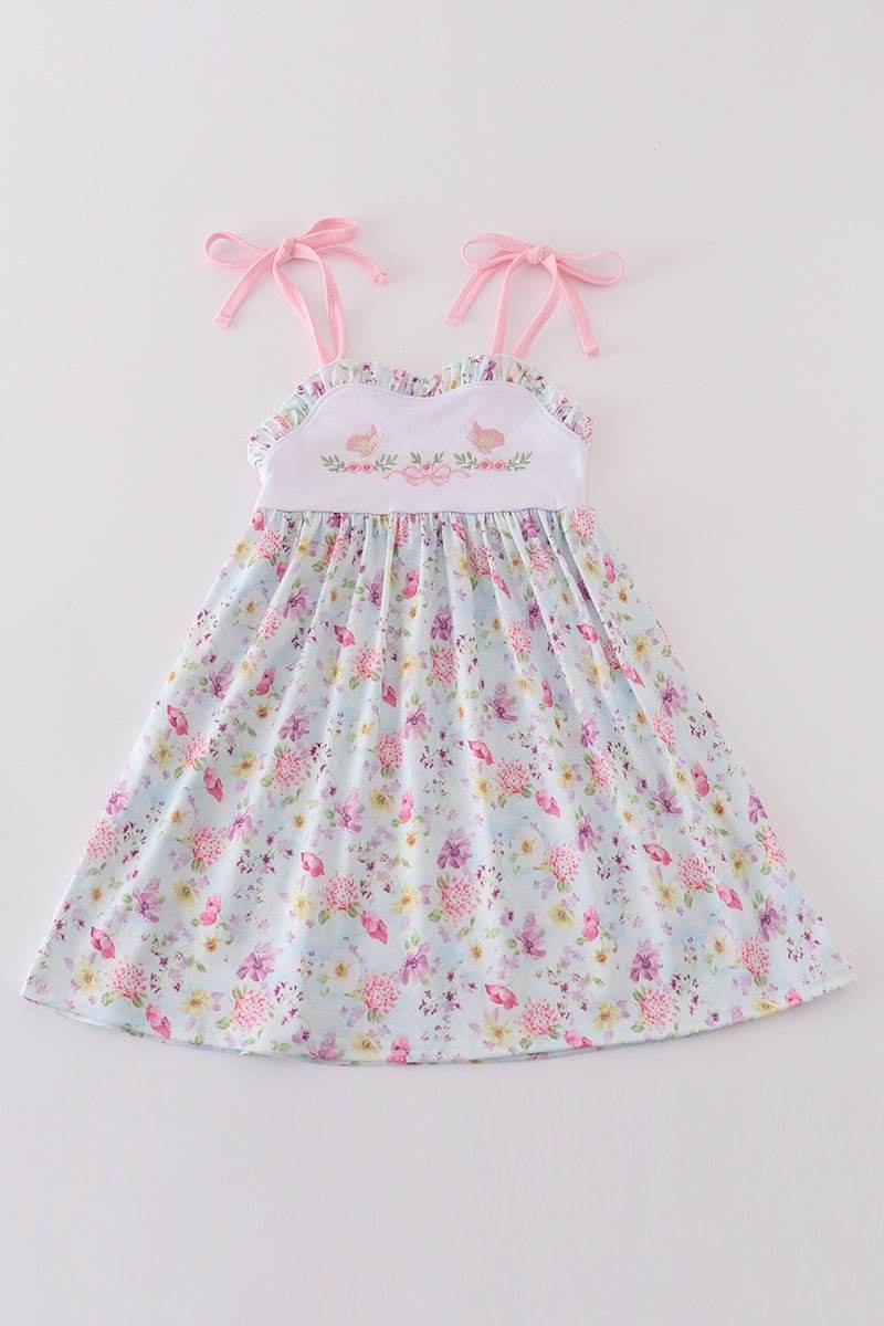 (Custom Design Preorder MOQ 5 ) Butterfly Flowers Girls Summer Knee Length Strap Dress