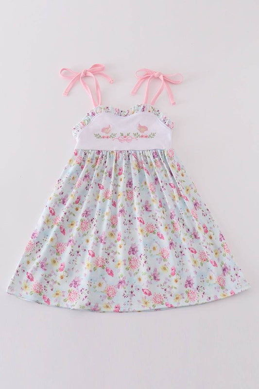 (Custom Design Preorder MOQ 5 ) Butterfly Flowers Girls Summer Knee Length Strap Dress
