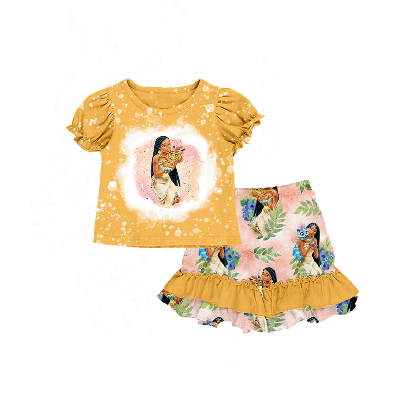 (Custom Design Preorder MOQ 5) Cartoon Princess Print Girls Summer Clothes Set