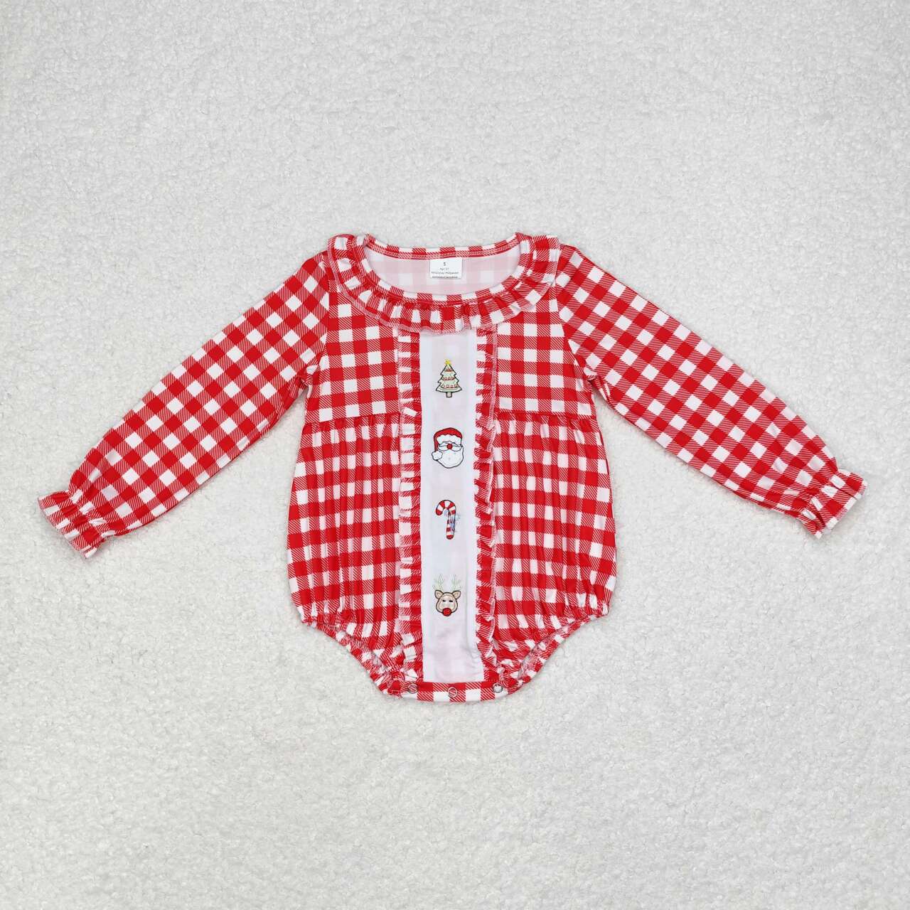 Santa Candy Cane Embroidery Plaid Print Sisters Christmas Matching Clothes