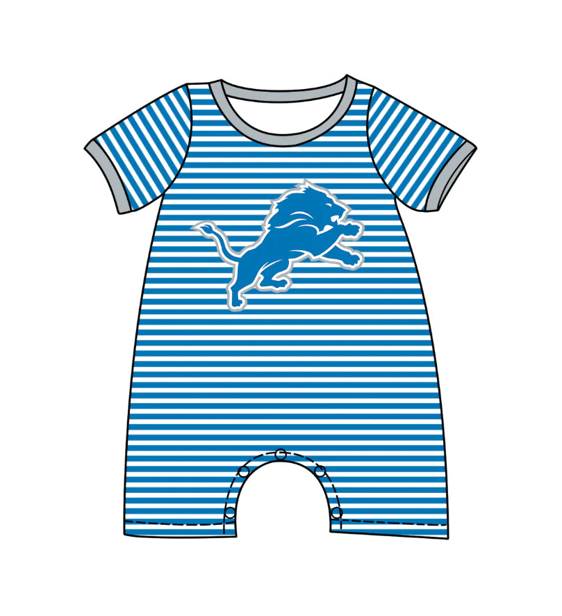 (Custom Design Preorder MOQ 5) Team's Detroit Lions Stripes Print Baby Boys Summer Romper