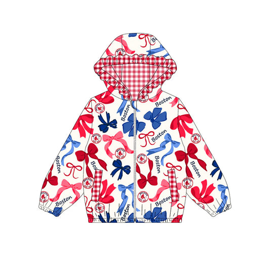 (Custom Design Preorder MOQ 5) Team's BOSTON Bows Print Pockets Girls Long Sleeve Zipper Jackets Top