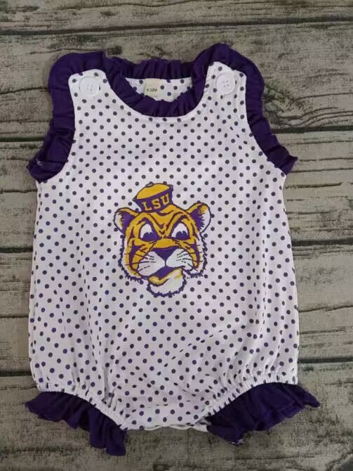 (Split Order Preorder) Deadline May 25 Purple LSU Football Team's Print Infant Baby Girls Summer Romper