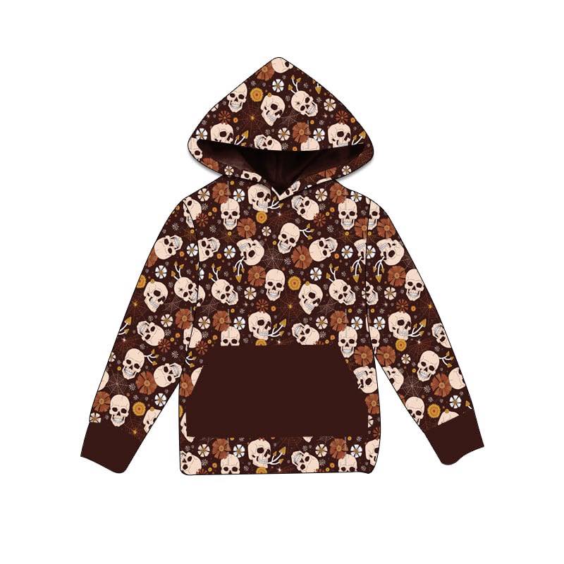 (Custom Design Preorder MOQ 5) Skull Flowers Print Kids Halloween Hoodie Top