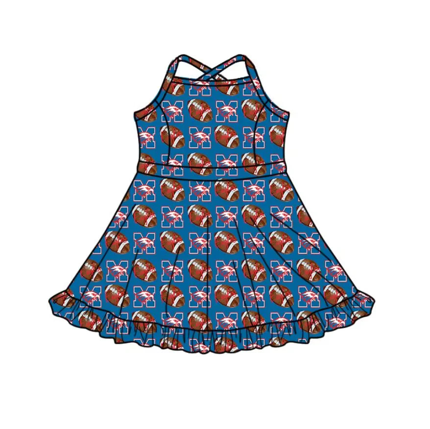 (Custom Design Preorder MOQ 5) Team's Eagle M Football Print Shorts Skirts Girls Summer Yoga Dress