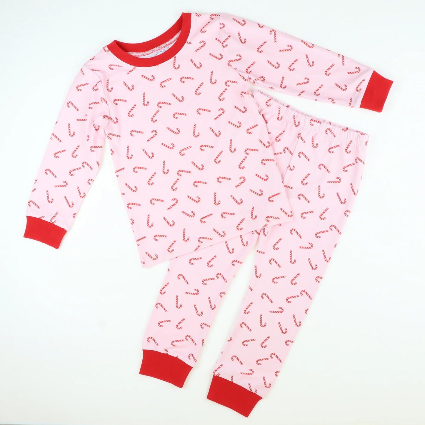 (Custom Design Preorder MOQ 5) Candy Cane Print Girls Christmas Pajamas Clothes Set