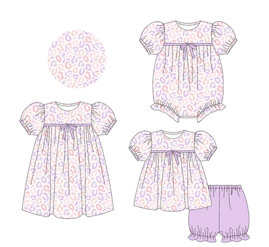 5.23(Custom Design Preorder MOQ 5 Each Design) Purple Leopard Print Girls Summer Matching Clothes Sisters Wear