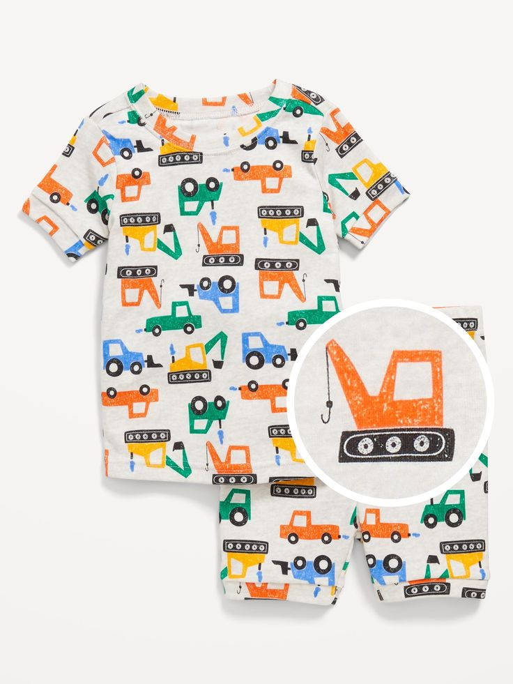 (Custom Design Preorder MOQ 5)  Construction Print Boys Summer Pajamas Clothes Set