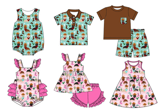 11.21(Custom Design Preorder MOQ 5 Each Design) Dog Boots Cactus Western Print Kids Summer Matching Clothes Sibling Wear