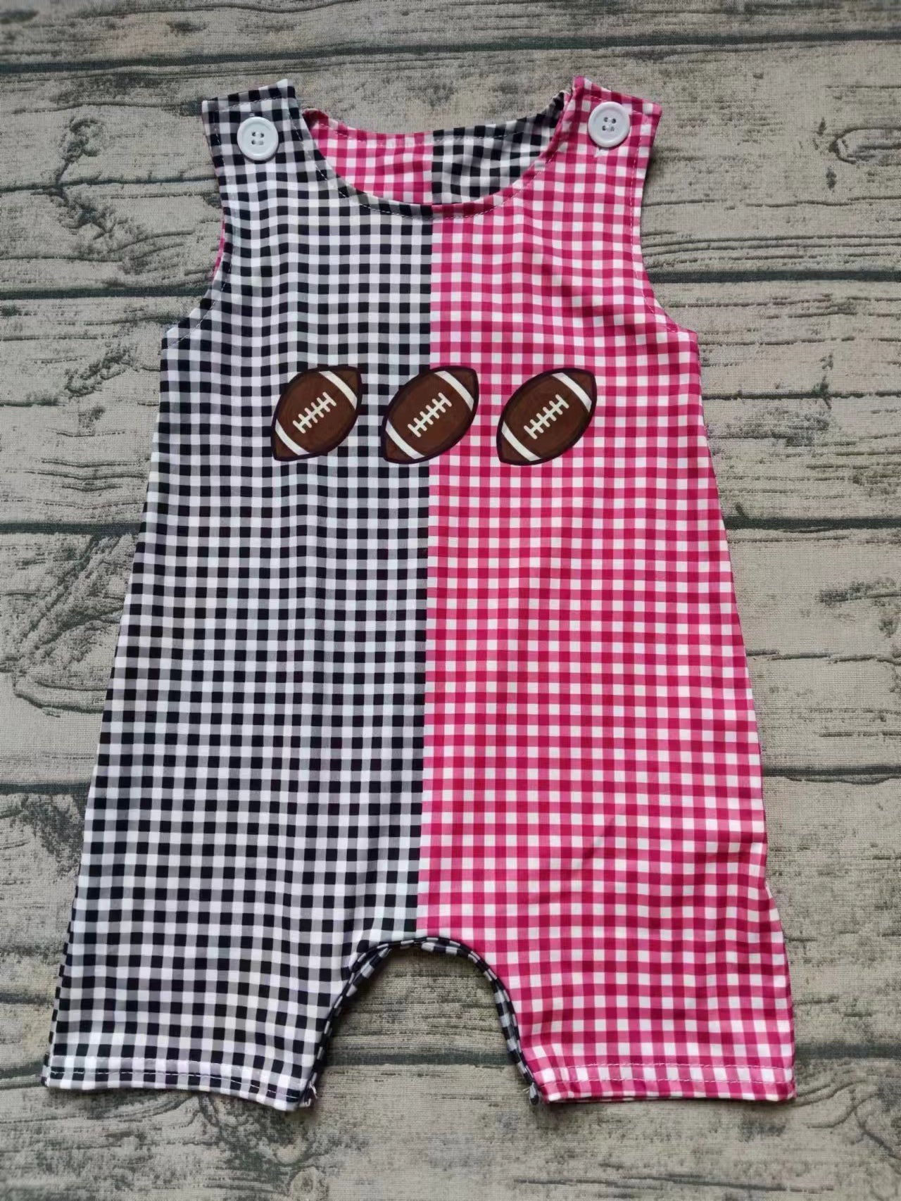 (Custom Design Preorder MOQ 5) Football Plaid Print Baby Boys Summer Romper