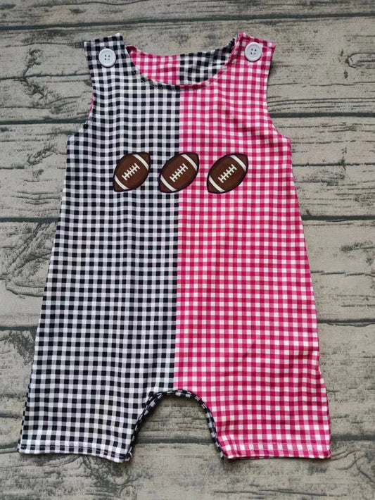 (Custom Design Preorder MOQ 5) Football Plaid Print Baby Boys Summer Romper