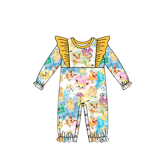 (Custom Design Preorder MOQ 5) Cartoon Animals Print Baby Girls Fall Romper