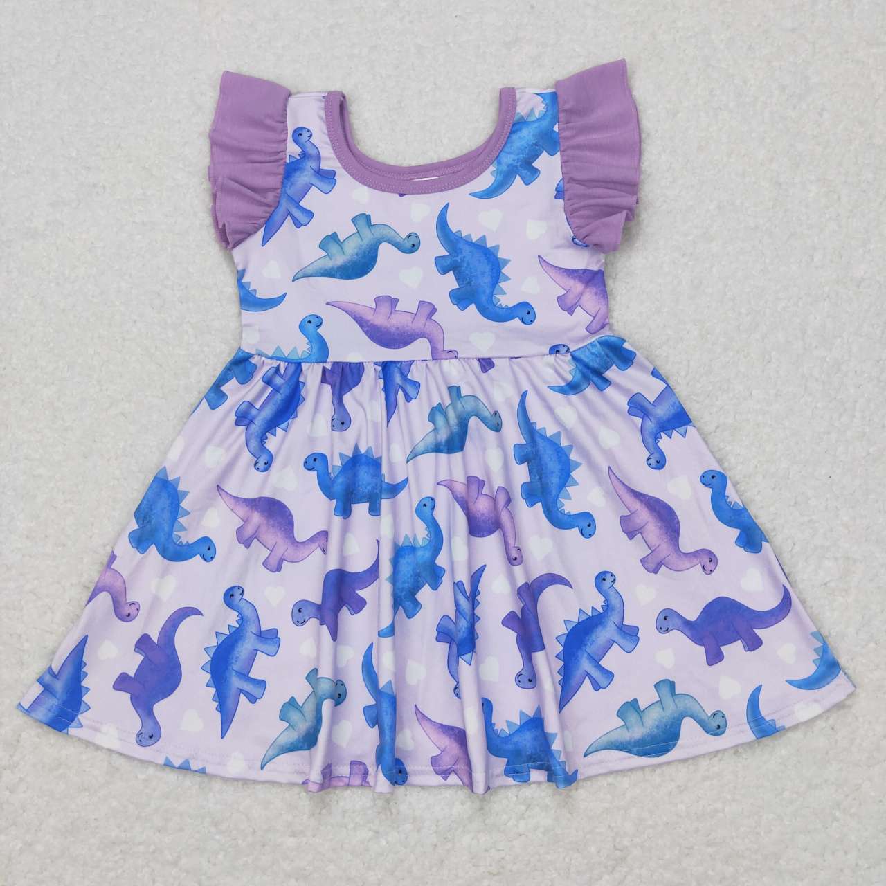 GSD0493 Purple Dinosaur Print Girls Knee Length Dress