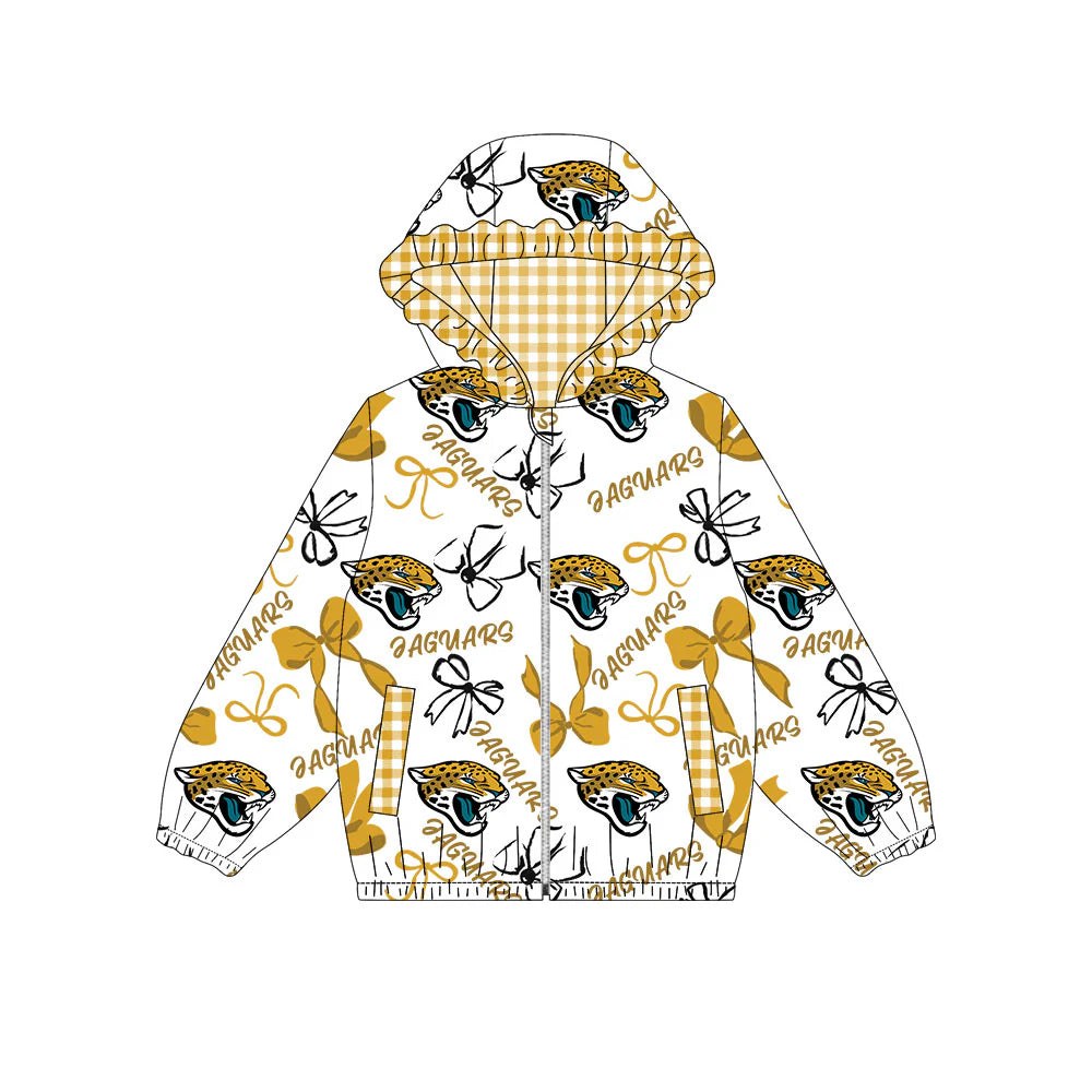 (Custom Design Preorder MOQ 5) JAGUARS Bows Print Pockets Girls Long Sleeve Zipper Jackets Top