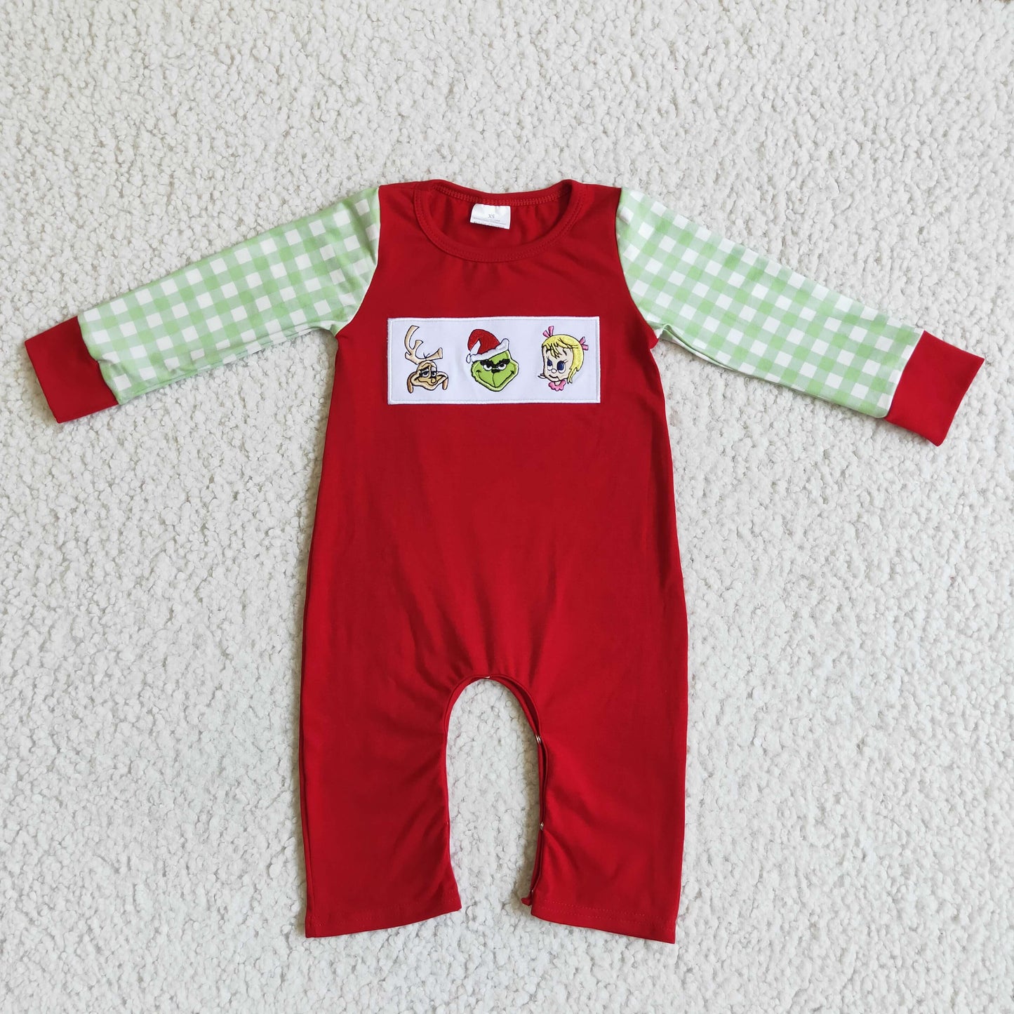 Green Frog Embroidery Plaid Print Sibling Christmas Matching Clothes