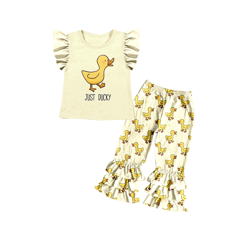 (Custom Design Preorder MOQ 5) Cute Yellow Duck Girls Clothes Set