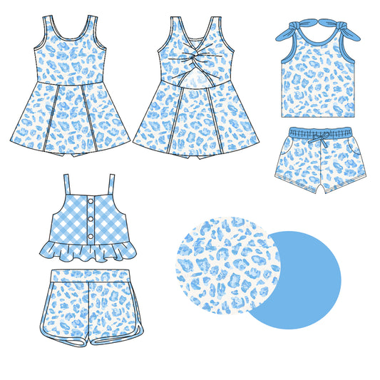 2.7(Custom Design Preorder MOQ 5 Each Design) Blue Leopard Plaid Print Girls Summer Matching Clothes Sisters Wear