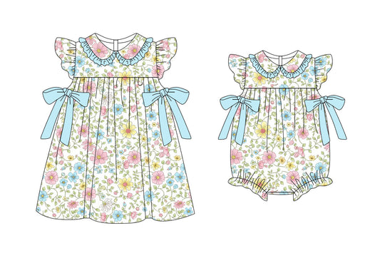 11.6(Custom Design Preorder MOQ 5 Each Design) Colorful Flowers Print Girls Summer Matching Clothes Sisters Wear