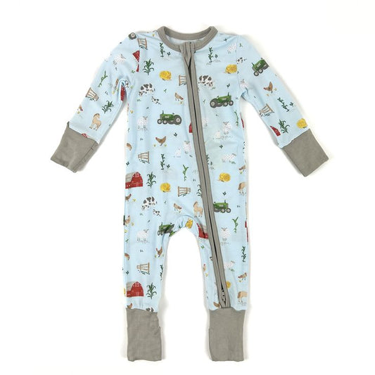 (Custom Design Preorder MOQ 5) Farm Print Baby Boys Fall Sleeper Zipper Romper