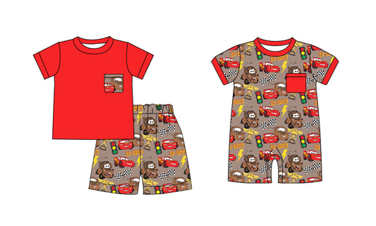 11.9(Custom Design Preorder MOQ 5 Each Design) Cartoon Cars Print Boys Summer Matching Clothes Brothers Wear