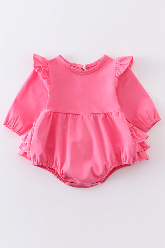 (Custom Design Preorder MOQ 5) Hot Pink Cotton Baby Girls Bubble Romper